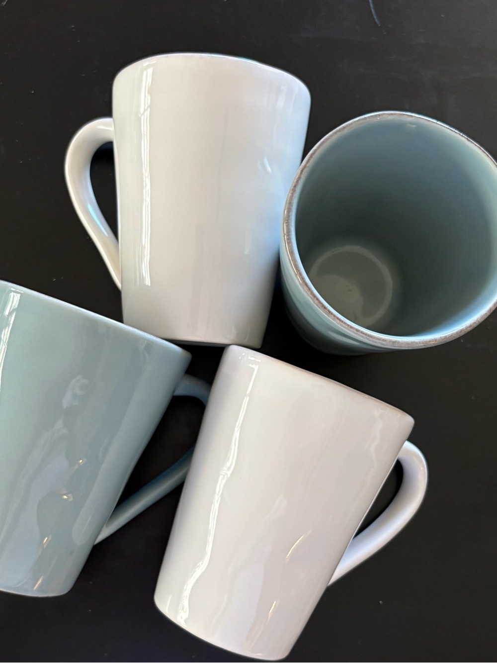 Crate & Barrel White and Light Gray-Blue Ceramic Mug Set